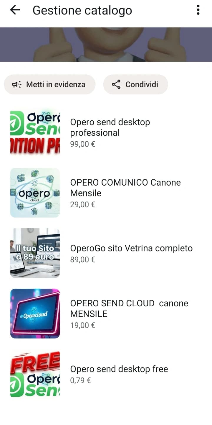 Catalogo  Opero web digitale aziendale servizio SaS canone mensile 2