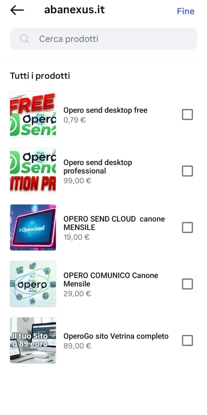 Catalogo  Opero web digitale aziendale servizio SaS canone mensile 1